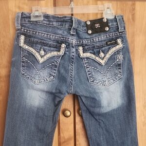 Miss Me Blue Boot Cut Jeans with Decorative Stitching